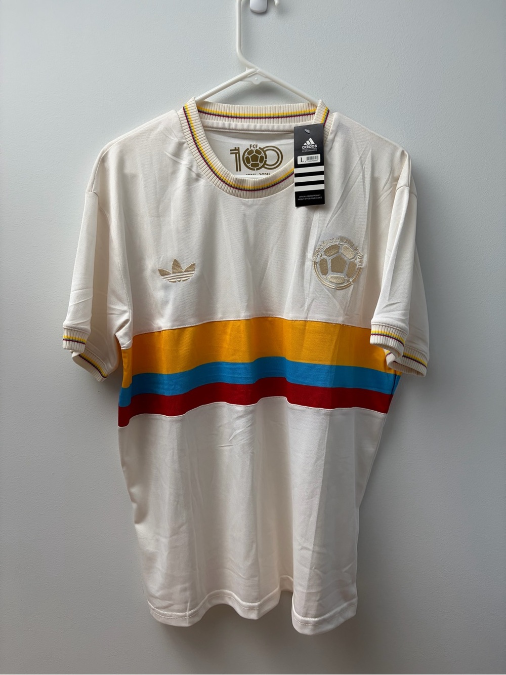 Adidas 100th Anniversary Soccer Jersey White Multicolor Stripes